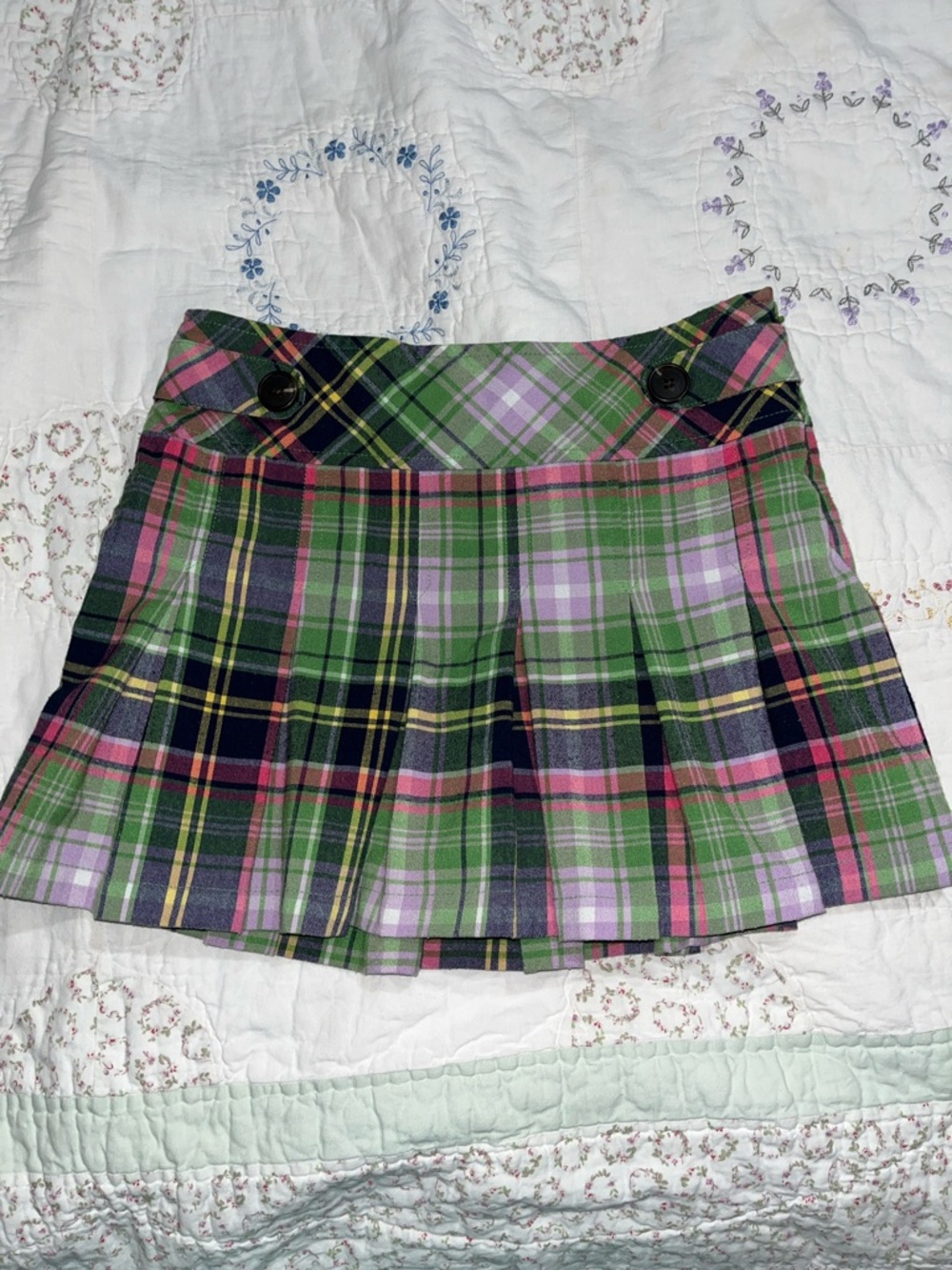 Girls Cherokee Pleated Green & Pink Plaid SKORT Large 10/12